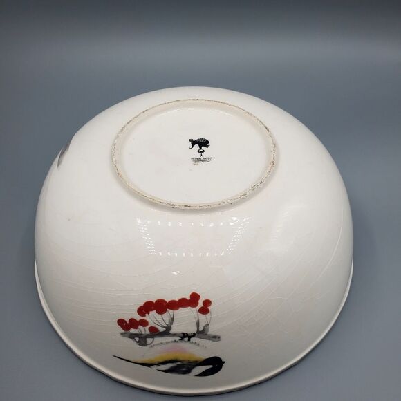 Global Design Kate Williams Winter Chickadee Gray Trim Berries 10" Veg. Bowl - Picture 5 of 9